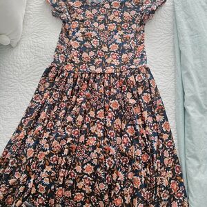 Dot Dot Smile Floral Kids Dress - Hunter green and Orange